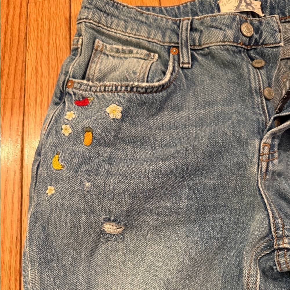 We The Free Light Blue Embroidered Straight Leg Jeans Spring festival boho - Picture 4 of 8